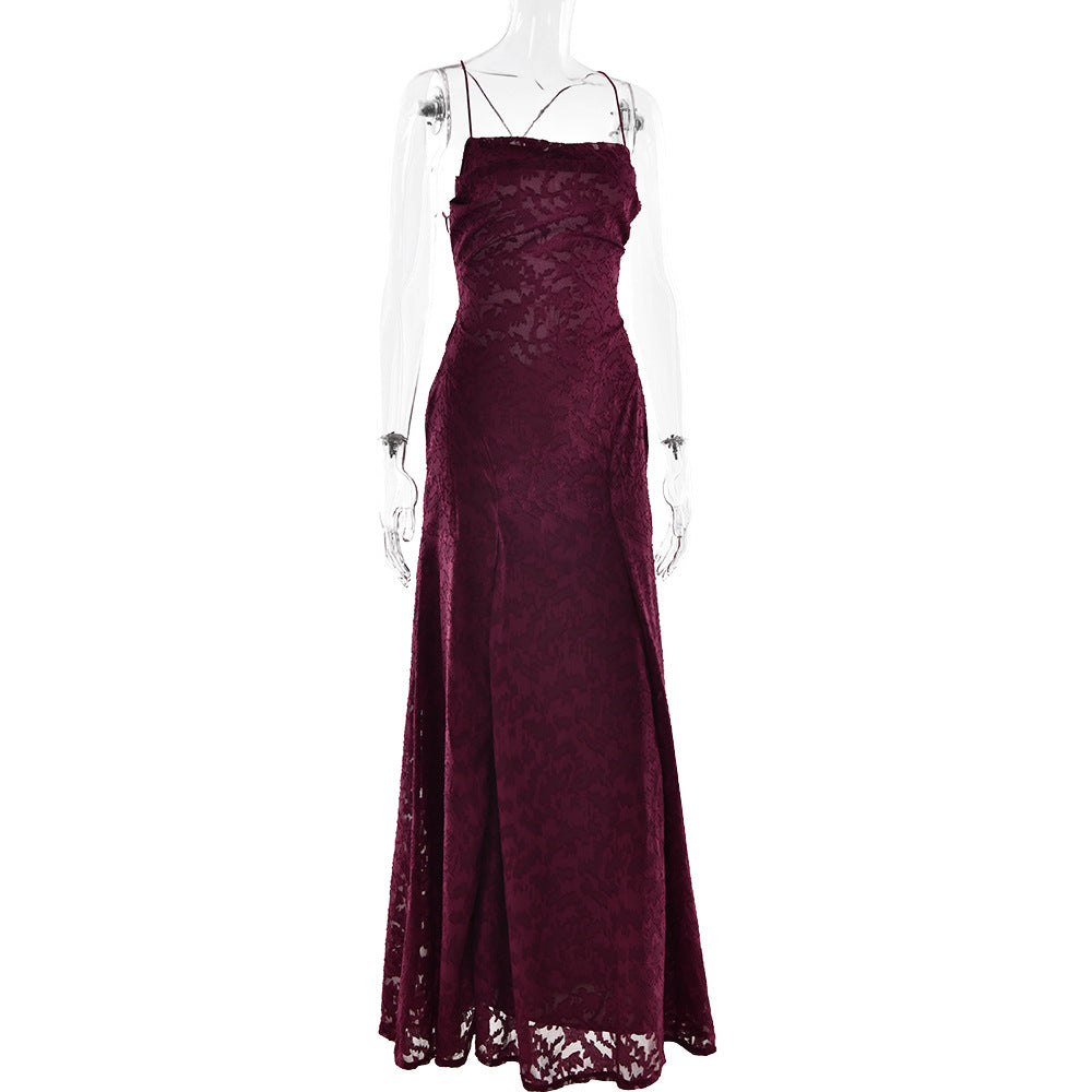 Robe Maxi À Bretelles Dos Nu & Lacets – Silhouette A-Line, Soirée & Club