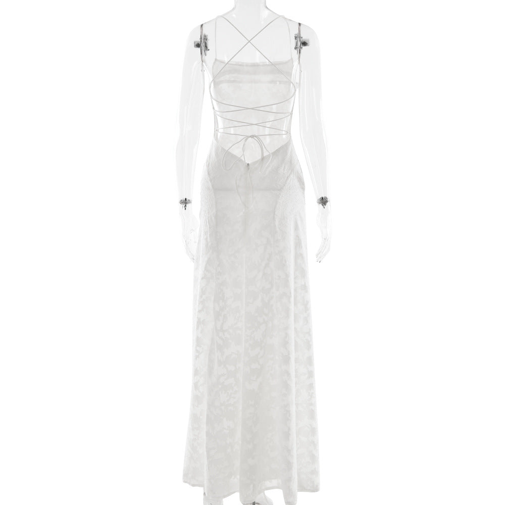 Robe Maxi À Bretelles Dos Nu & Lacets – Silhouette A-Line, Soirée & Club