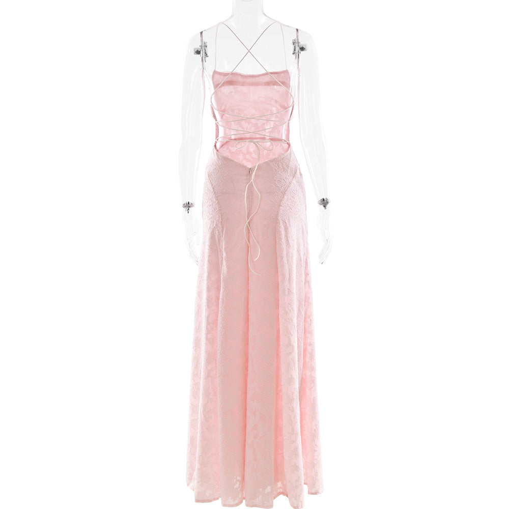 Robe Maxi À Bretelles Dos Nu & Lacets – Silhouette A-Line, Soirée & Club