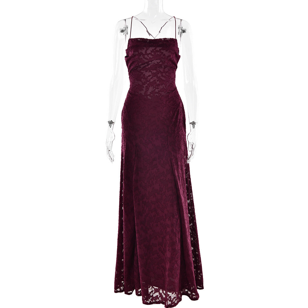 Robe Maxi À Bretelles Dos Nu & Lacets – Silhouette A-Line, Soirée & Club