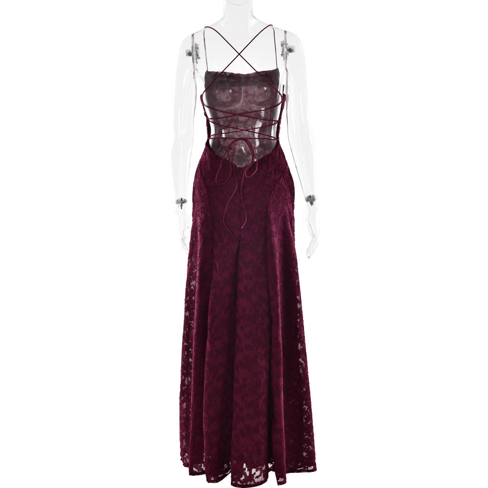Robe Maxi À Bretelles Dos Nu & Lacets – Silhouette A-Line, Soirée & Club