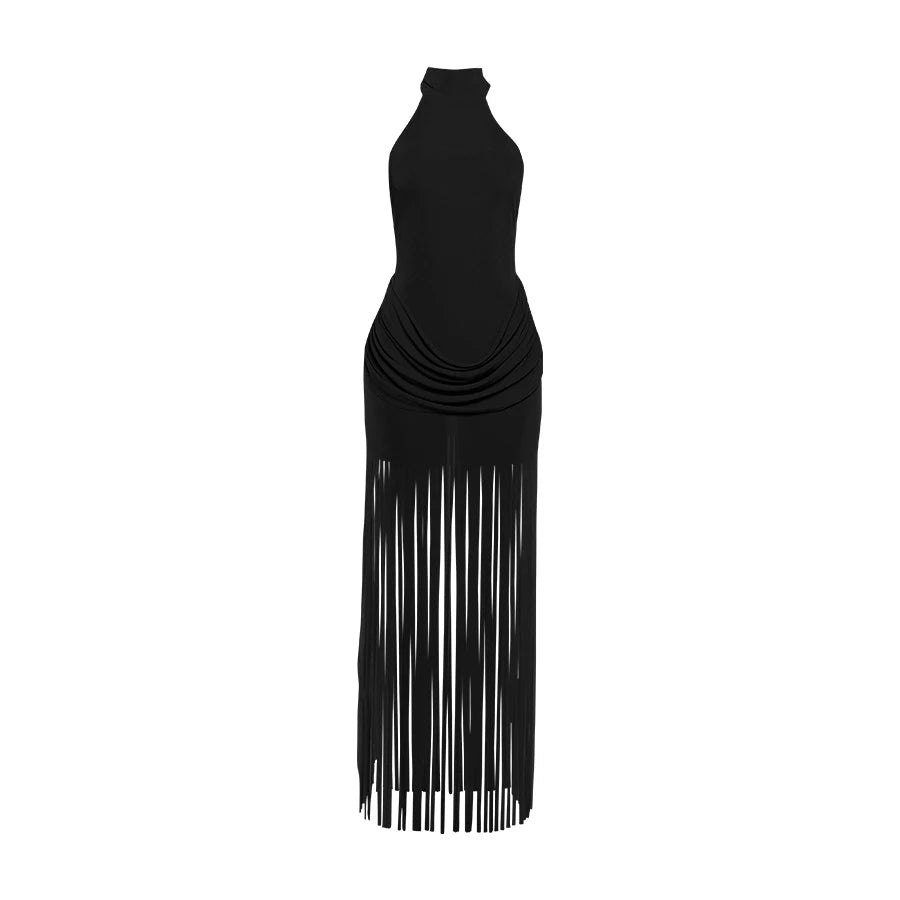 Robe Moulante Velours Col Roulé Franges — Saint-Valentin & Soirée 2026