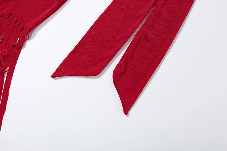 Robe Moulante Velours Col Roulé Franges — Saint-Valentin & Soirée 2026