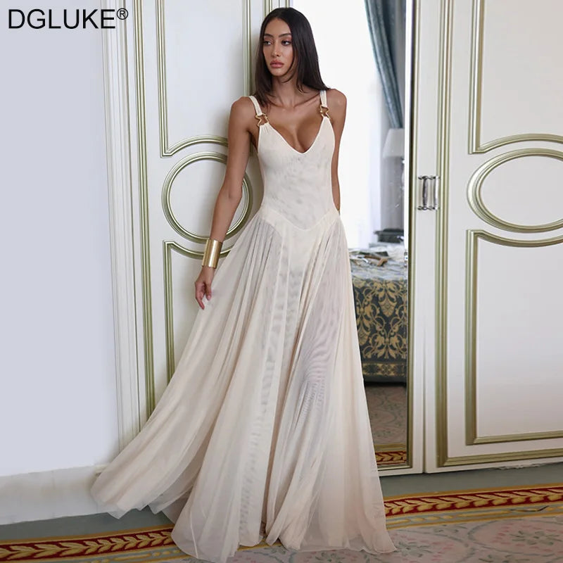 Robe Maxi Filet Dos Nu Élégante — Soirée & Club Été 2026