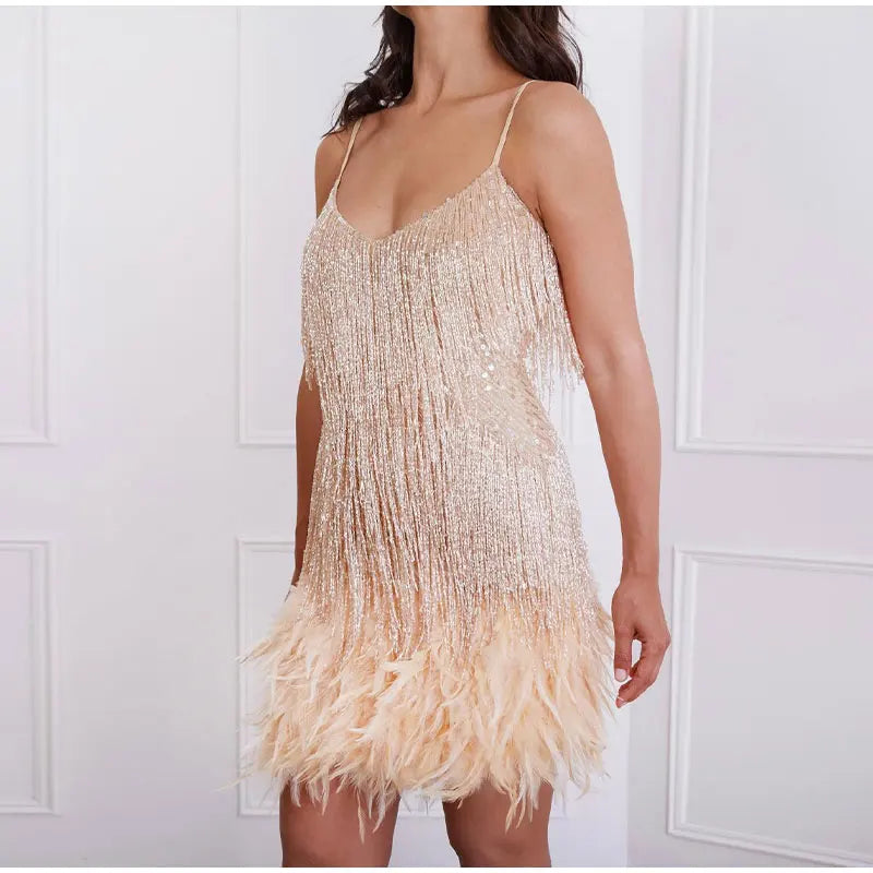 Robe Mini Sequins Plumes & Franges — Soirée & Club Été 2026