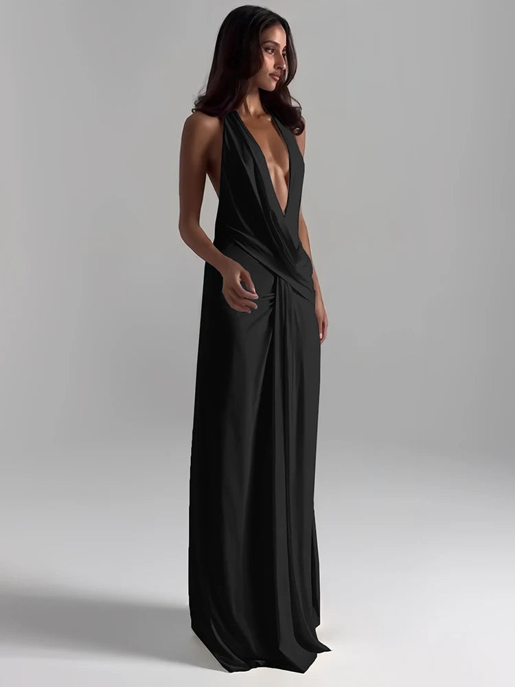 Robe Longue Col V Sans Manches A-Line — Sexy & Club Été 2026