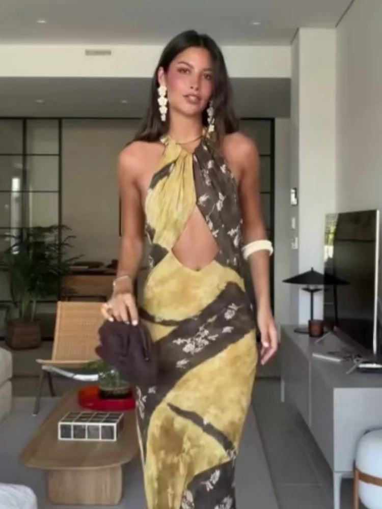 Robe Longue Dos Nu Imprimée Sans Manches — Chic & Soirée Été 2026