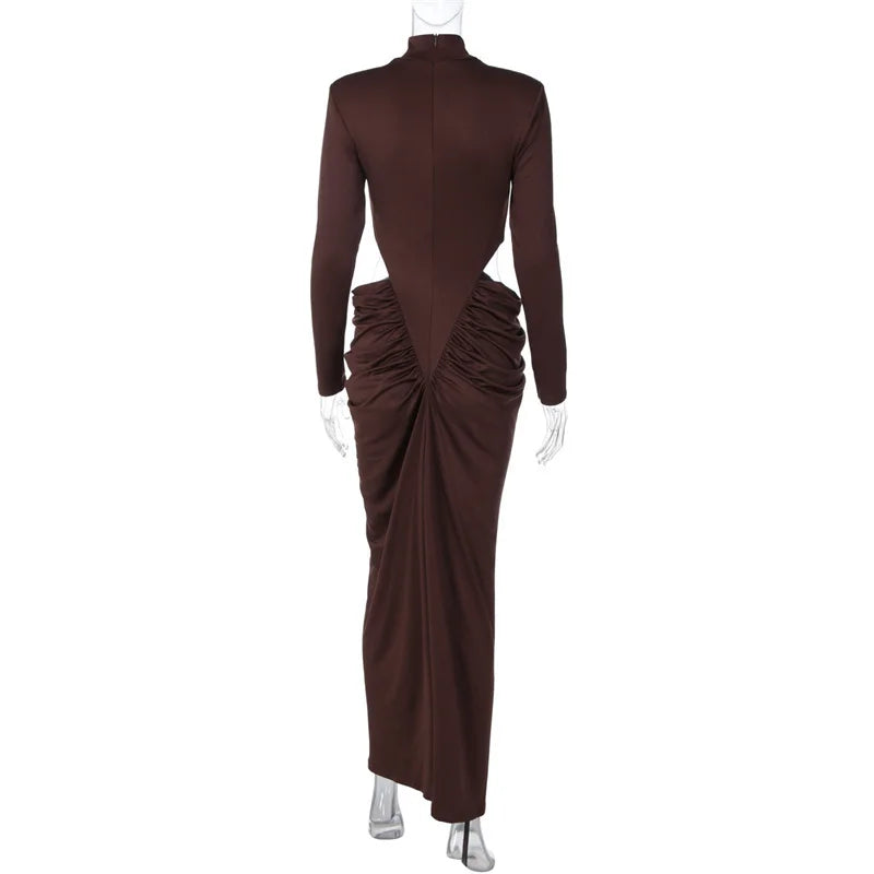 Robe Longue Col Roulé Manches Longues Ajourée — Soirée & Club Automne 2026