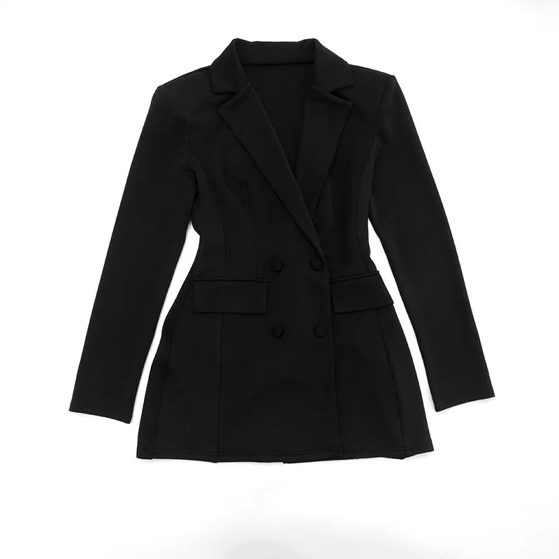 Robe Courte Chic Cintrée — Décolleté V & Double Boutonnage Manches Longues