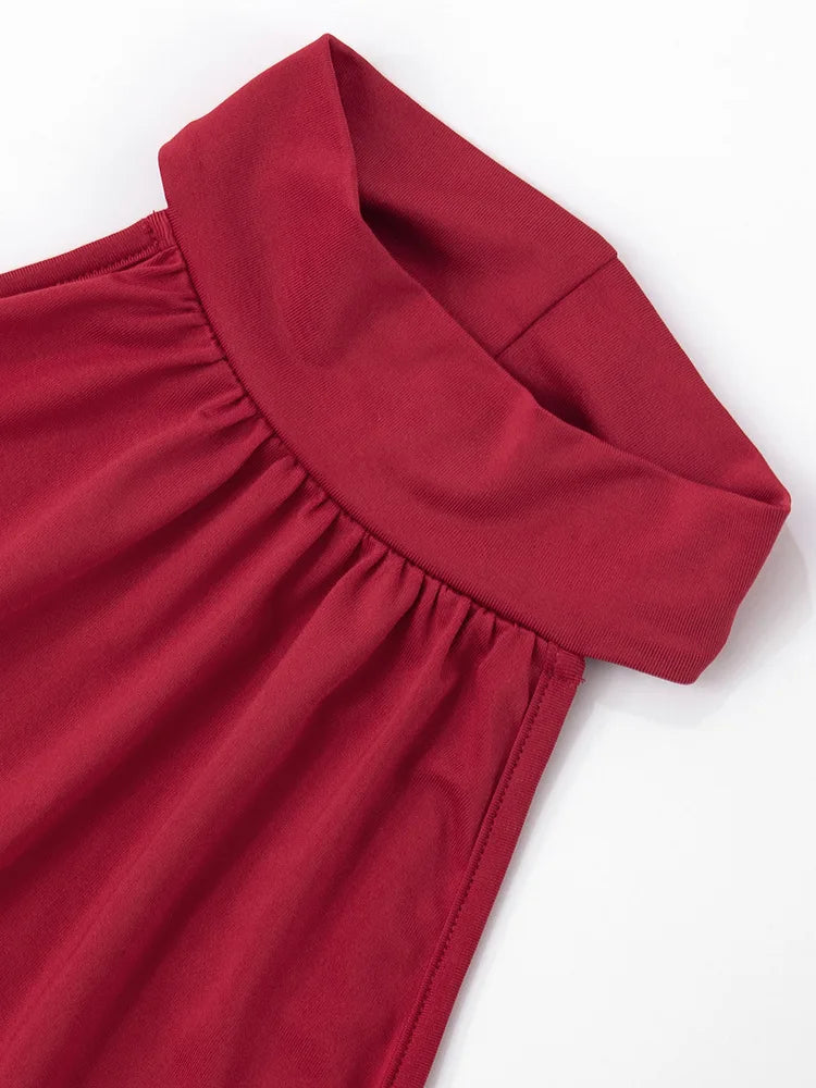 Robe Maxi Halter Froncée Sans Manches – Coupe Slim Taille Haute, Soirée & Club