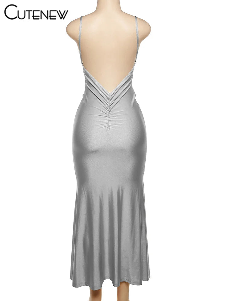 Robe Longue Rouge Brillante Bretelles Dos Nu — Streetwear & Soirée 2026