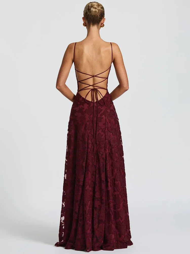 Robe Maxi À Bretelles Dos Nu & Lacets – Silhouette A-Line, Soirée & Club