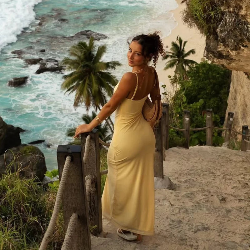 Robe Midi Satin Jaune Beurre — Dîner & Soirée Été 2026