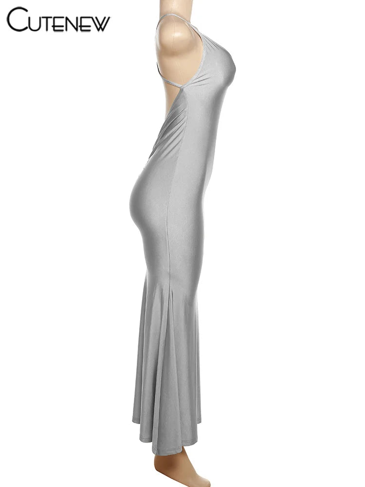 Robe Longue Rouge Brillante Bretelles Dos Nu — Streetwear & Soirée 2026