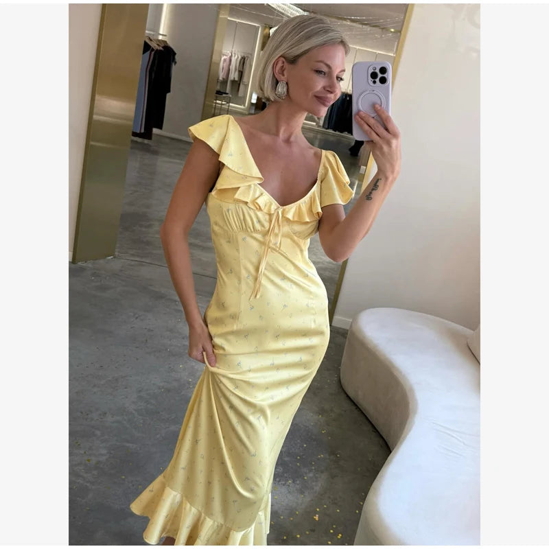Robe Midi Satin Jaune Beurre — Dîner & Soirée Été 2026