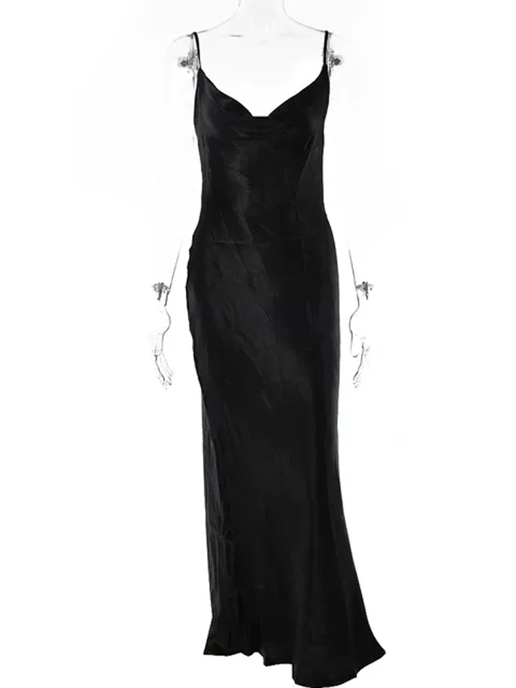 Robe Longue Satin Bretelles Lacets Dos Nu — Soirée Élégante 2026