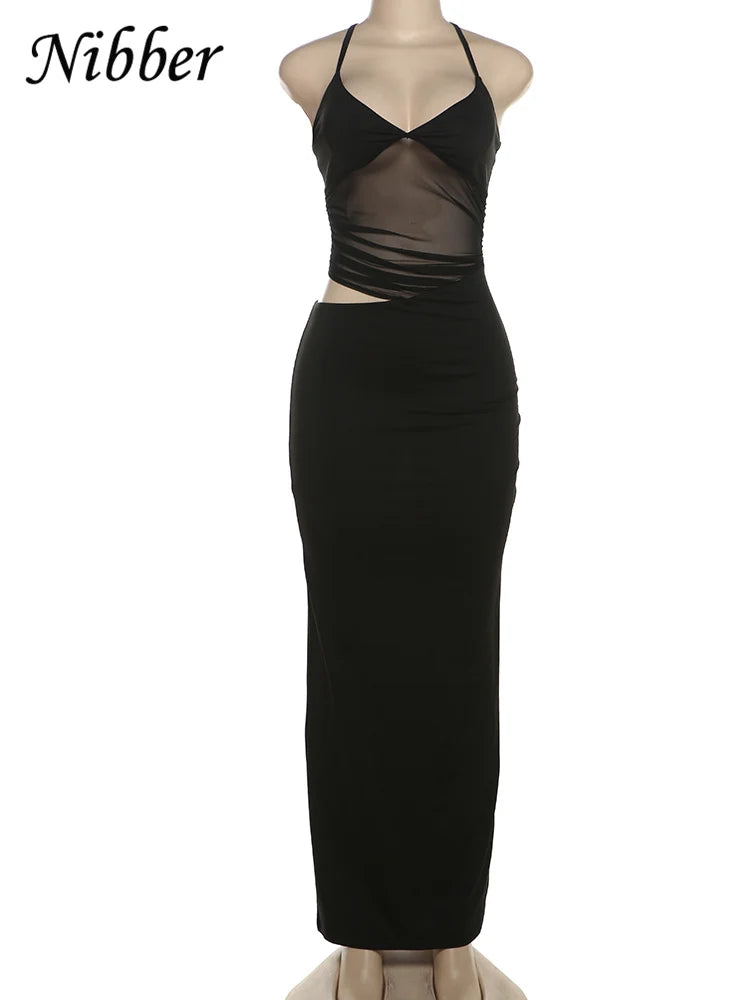 Robe Maxi Nibber Patchwork Maille Dos Nu — Moulante & Élégante Soirée