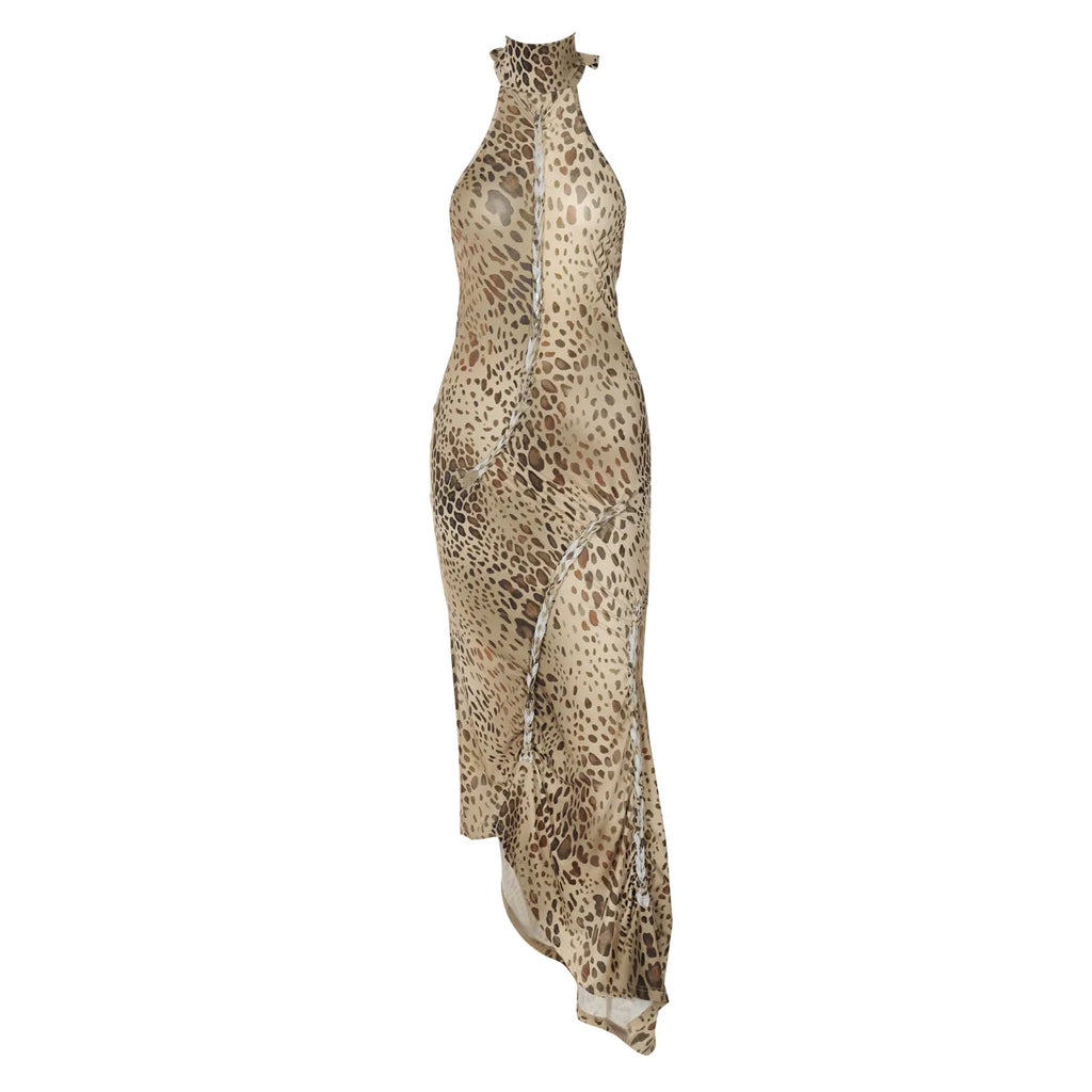 Robe Longue Dos Nu Léopard & Bandages — Tenue de Soirée Sexy Femme