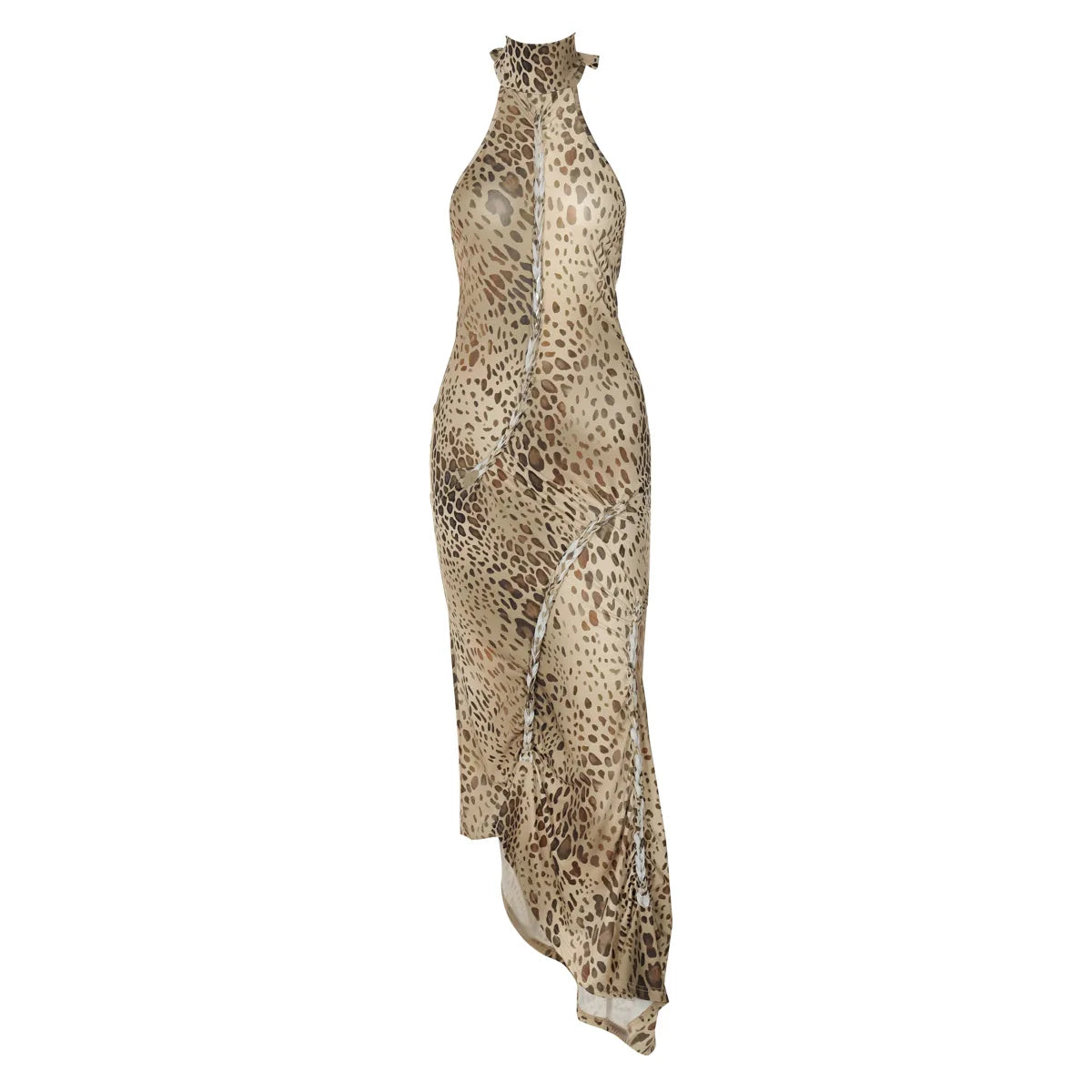 Robe Longue Dos Nu Léopard & Bandages — Tenue de Soirée Sexy Femme