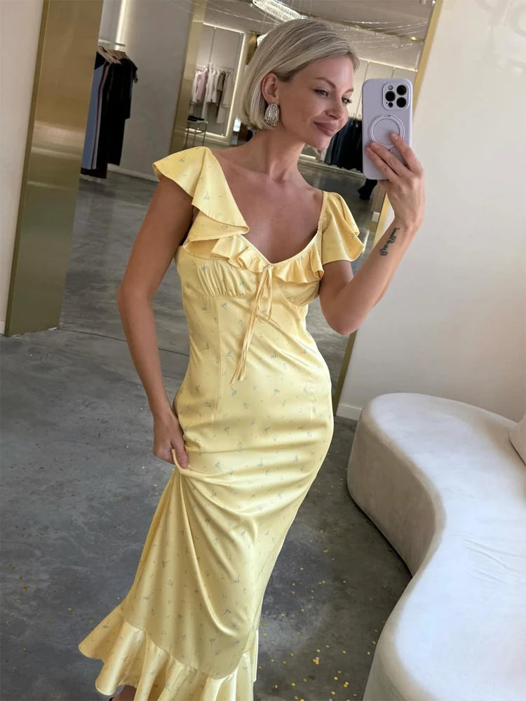 Robe Midi Satin Jaune Beurre — Dîner & Soirée Été 2026