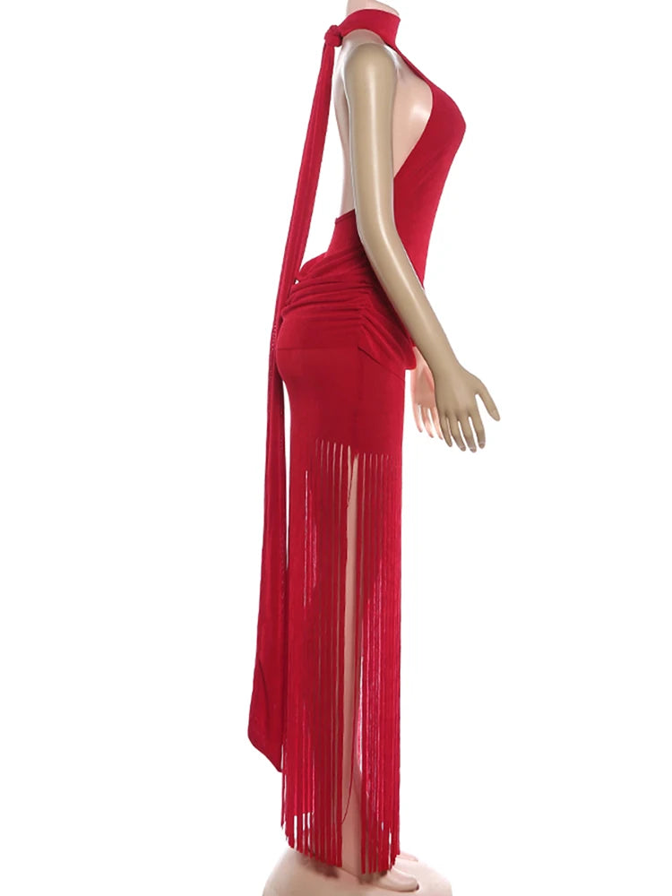 Robe Moulante Velours Col Roulé Franges — Saint-Valentin & Soirée 2026