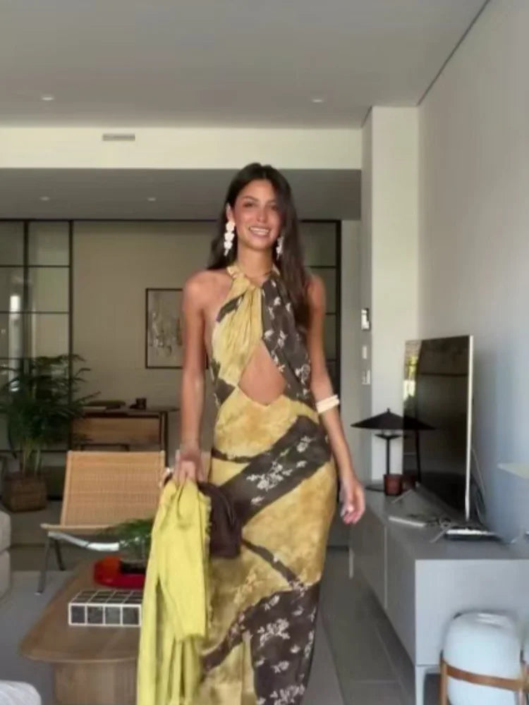 Robe Longue Dos Nu Imprimée Sans Manches — Chic & Soirée Été 2026