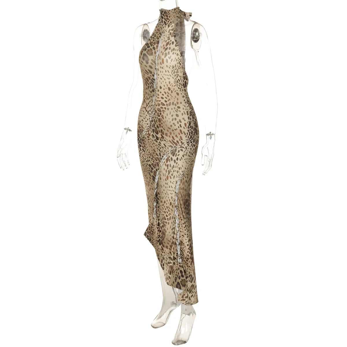 Robe Longue Dos Nu Léopard & Bandages — Tenue de Soirée Sexy Femme