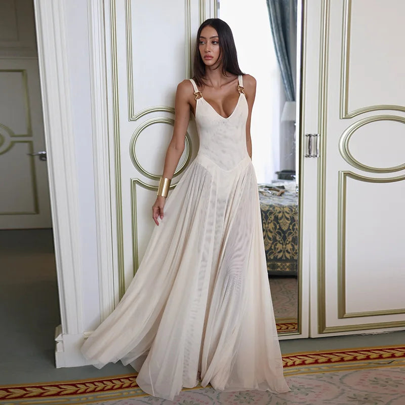 Robe Maxi Filet Dos Nu Élégante — Soirée & Club Été 2026