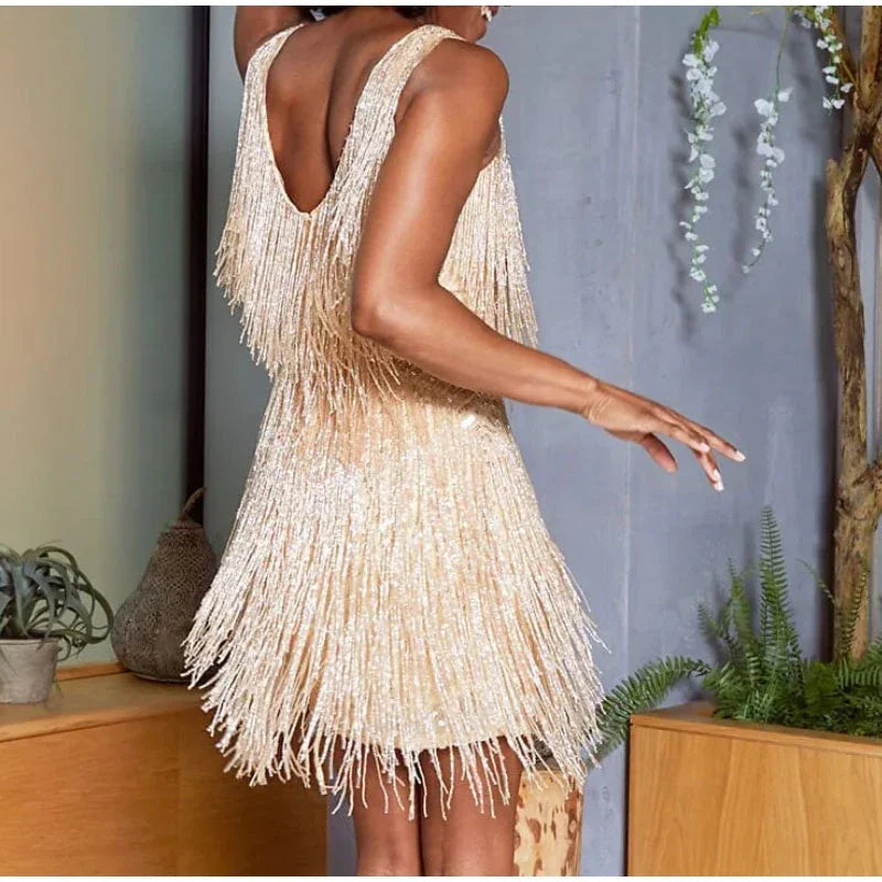 Robe Mini Sequins Plumes & Franges — Soirée & Club Été 2026