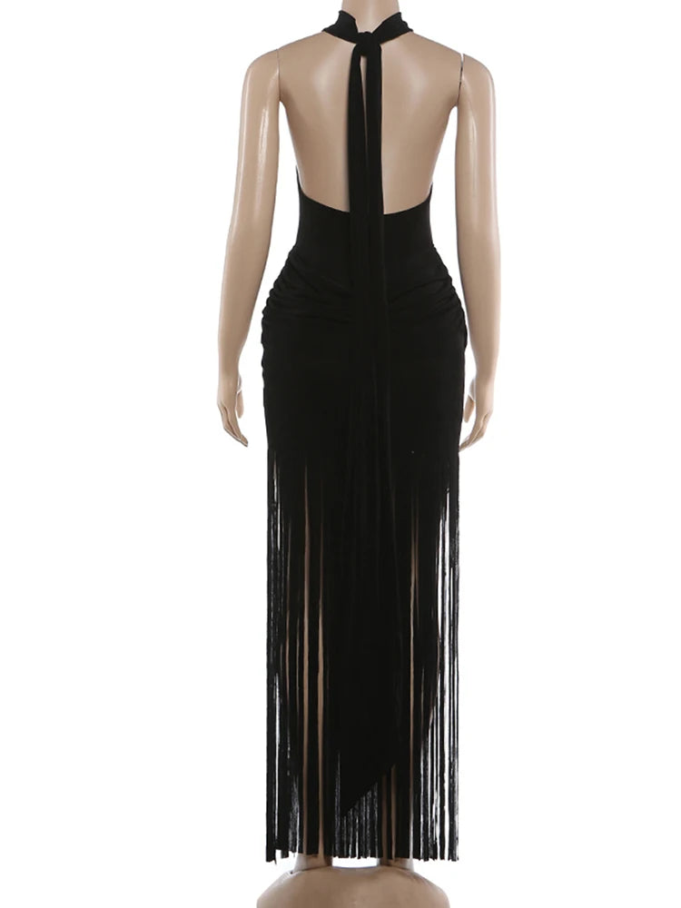 Robe Moulante Velours Col Roulé Franges — Saint-Valentin & Soirée 2026