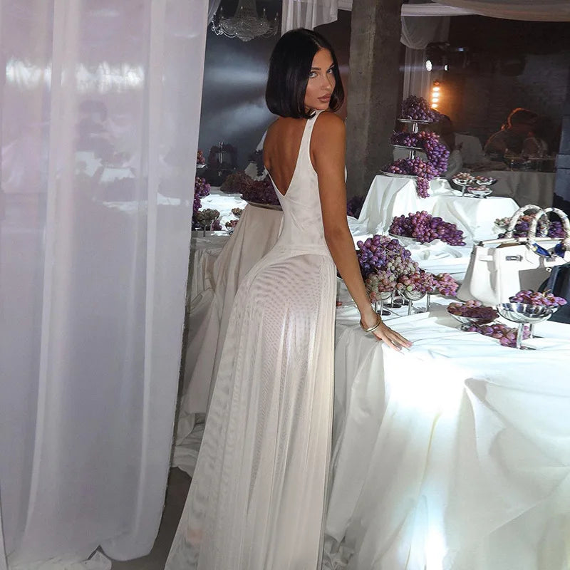 Robe Maxi Filet Dos Nu Élégante — Soirée & Club Été 2026