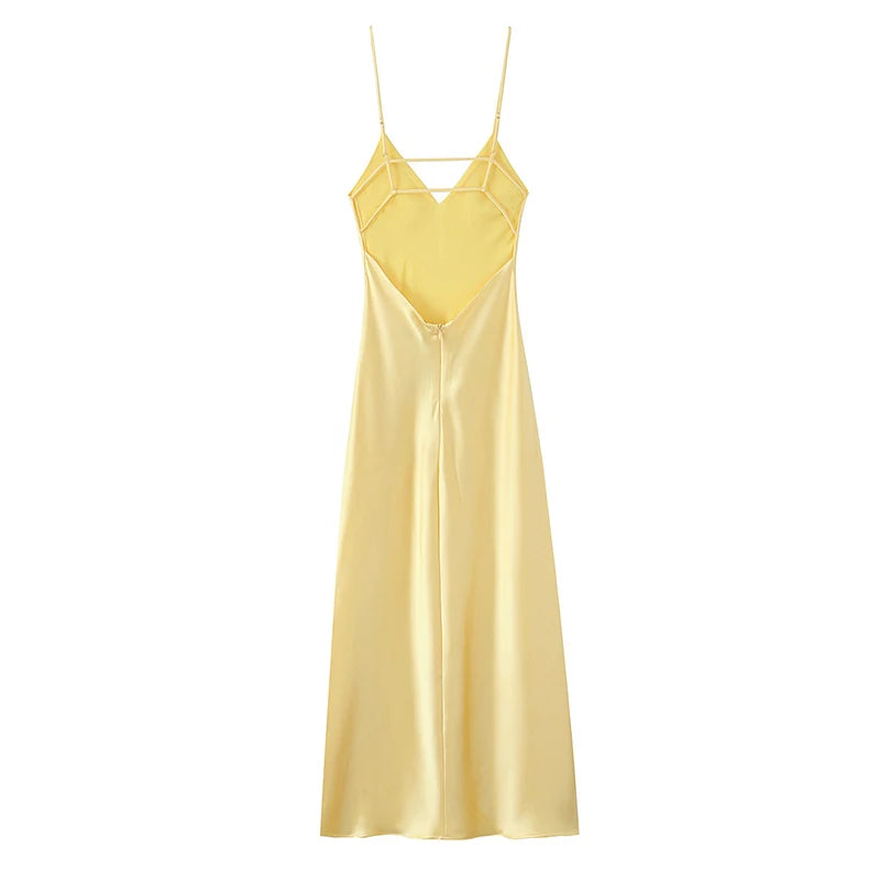 Robe Midi Satin Jaune Beurre — Dîner & Soirée Été 2026