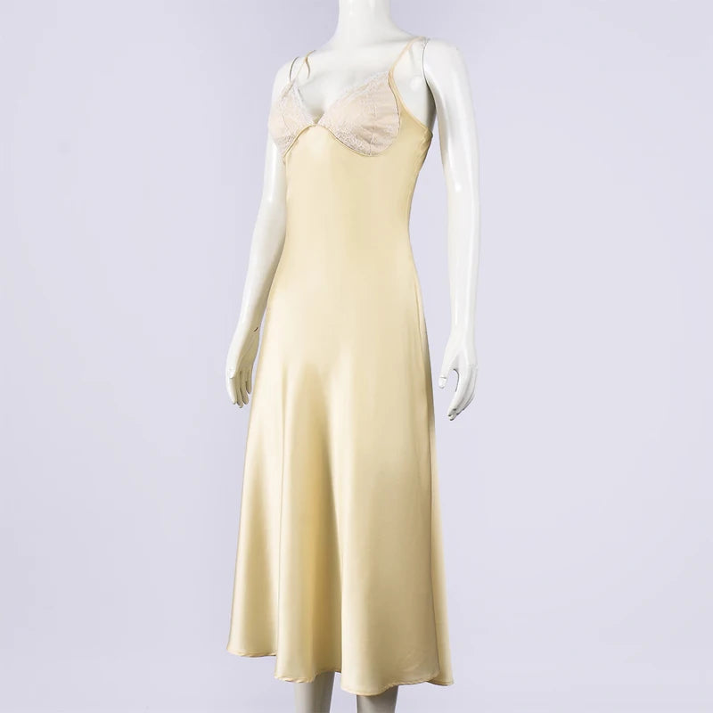 Robe Midi Satin Jaune Beurre — Dîner & Soirée Été 2026