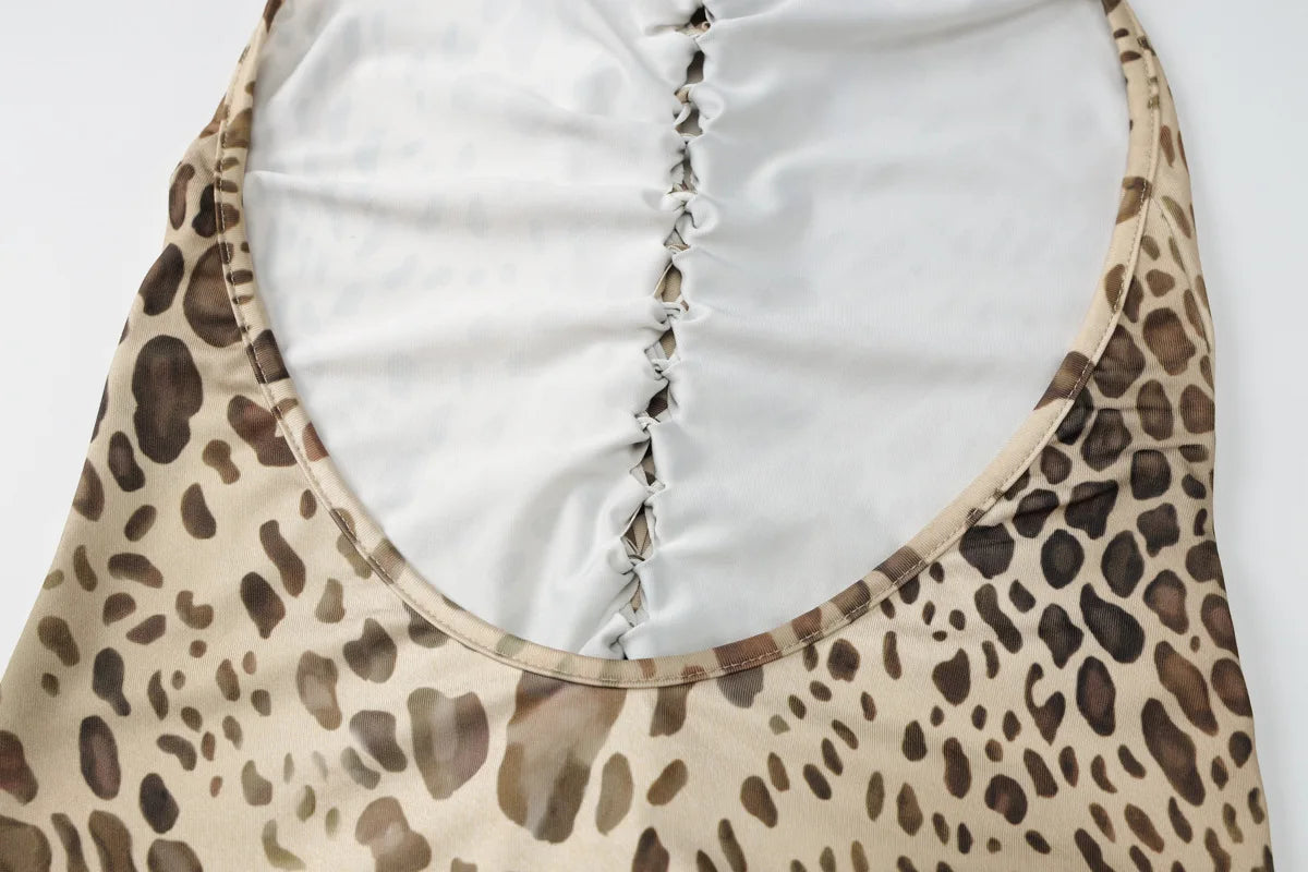Robe Longue Dos Nu Léopard & Bandages — Tenue de Soirée Sexy Femme