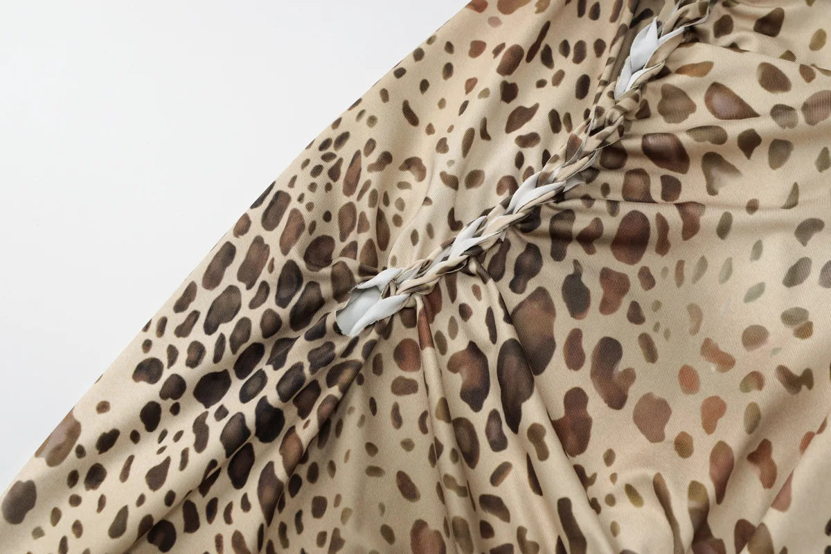 Robe Longue Dos Nu Léopard & Bandages — Tenue de Soirée Sexy Femme