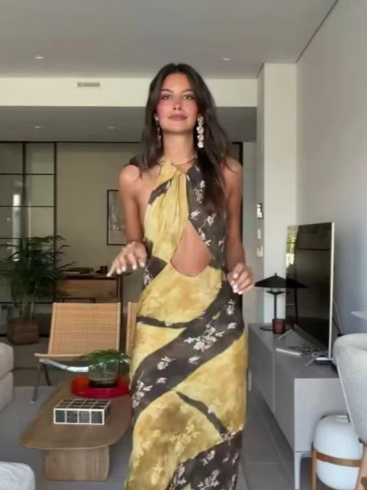 Robe Longue Dos Nu Imprimée Sans Manches — Chic & Soirée Été 2026