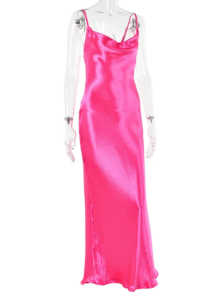 Robe Longue Satin Bretelles Lacets Dos Nu — Soirée Élégante 2026
