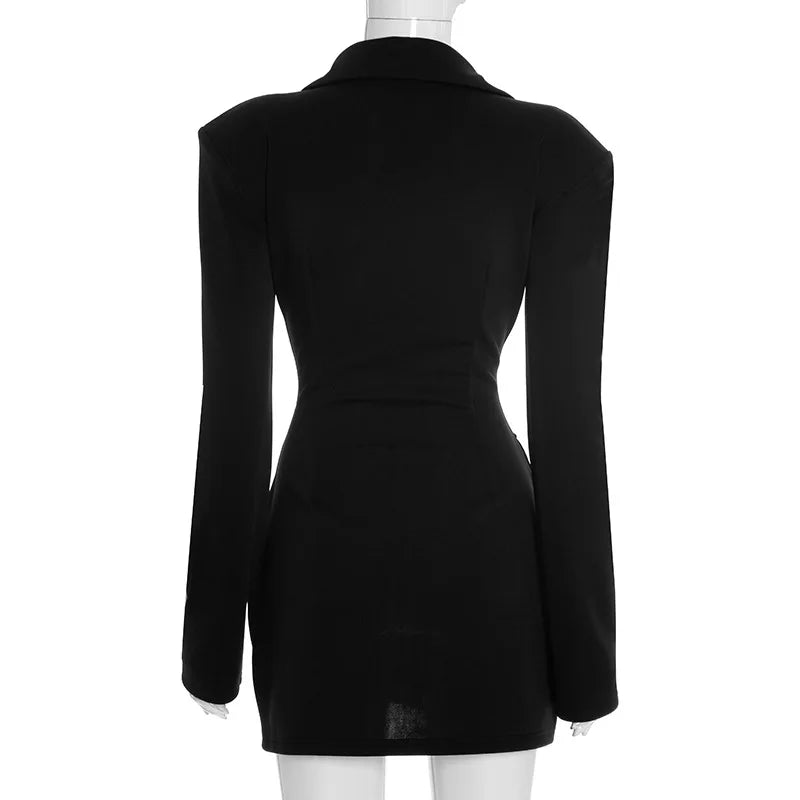 Robe Courte Chic Cintrée — Décolleté V & Double Boutonnage Manches Longues