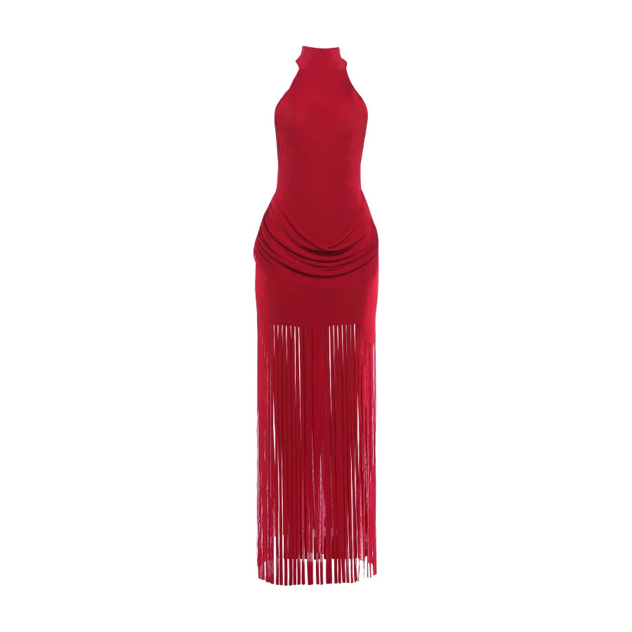 Robe Moulante Velours Col Roulé Franges — Saint-Valentin & Soirée 2026