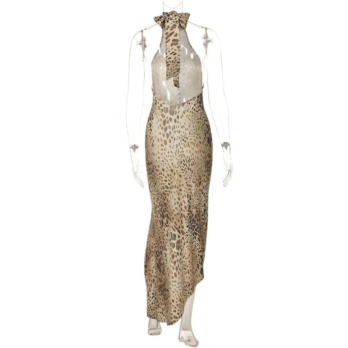 Robe Longue Dos Nu Léopard & Bandages — Tenue de Soirée Sexy Femme