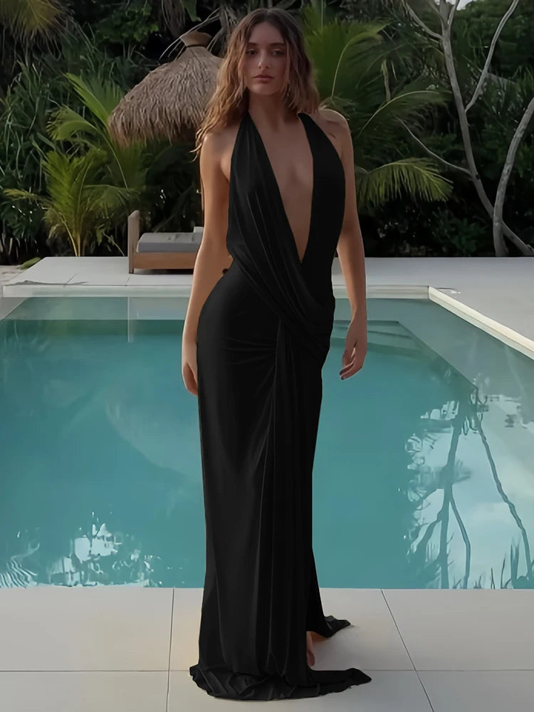 Robe Longue Col V Sans Manches A-Line — Sexy & Club Été 2026