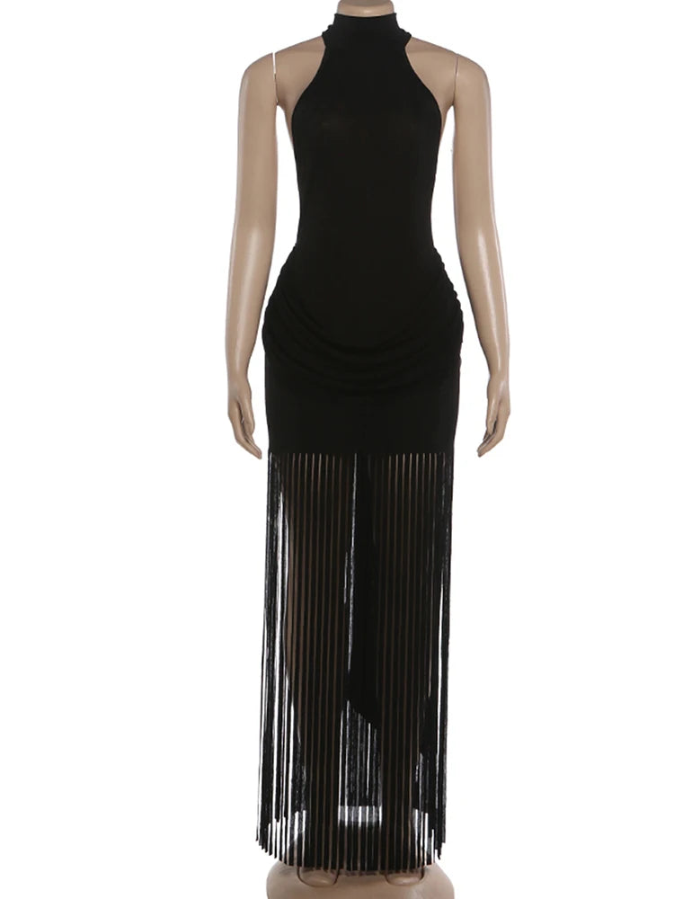 Robe Moulante Velours Col Roulé Franges — Saint-Valentin & Soirée 2026