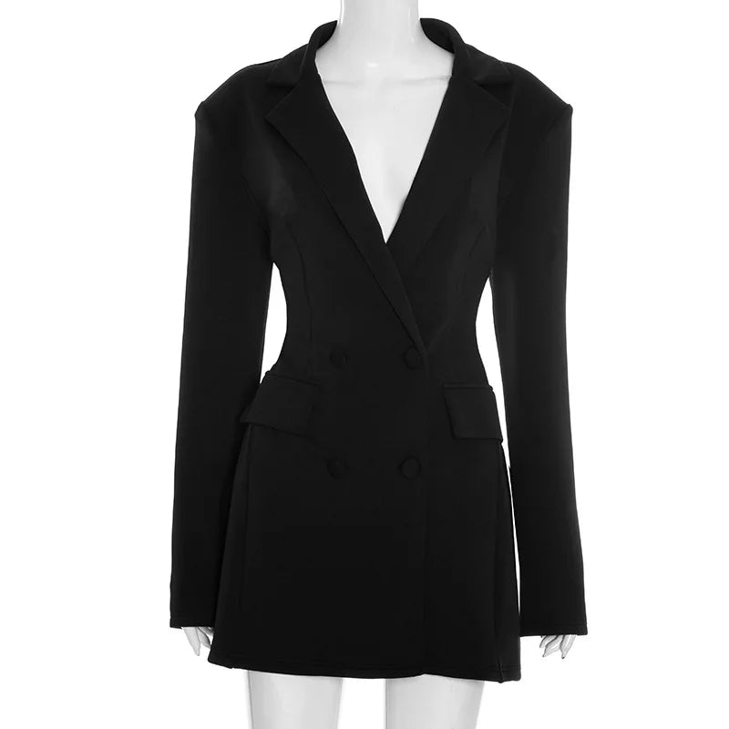 Robe Courte Chic Cintrée — Décolleté V & Double Boutonnage Manches Longues