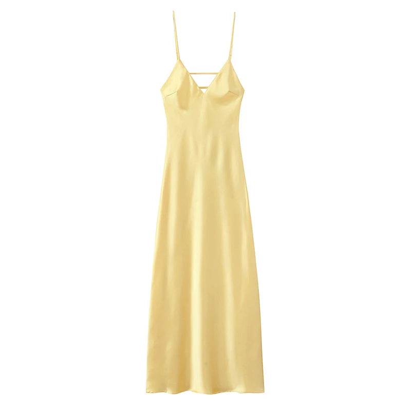Robe Midi Satin Jaune Beurre — Dîner & Soirée Été 2026