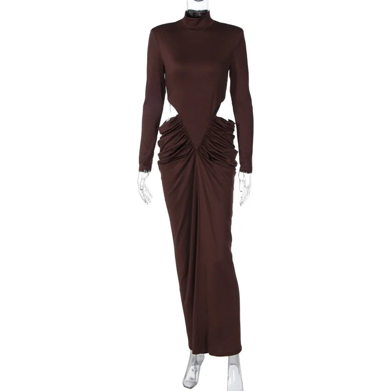 Robe Longue Col Roulé Manches Longues Ajourée — Soirée & Club Automne 2026