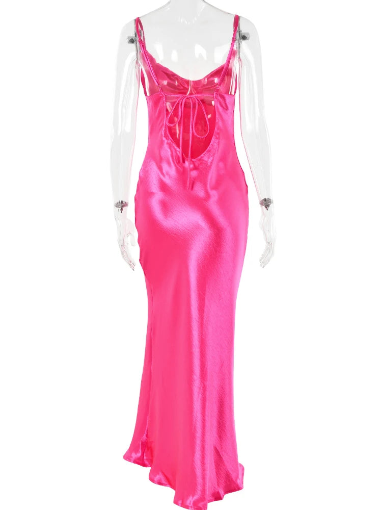 Robe Longue Satin Bretelles Lacets Dos Nu — Soirée Élégante 2026