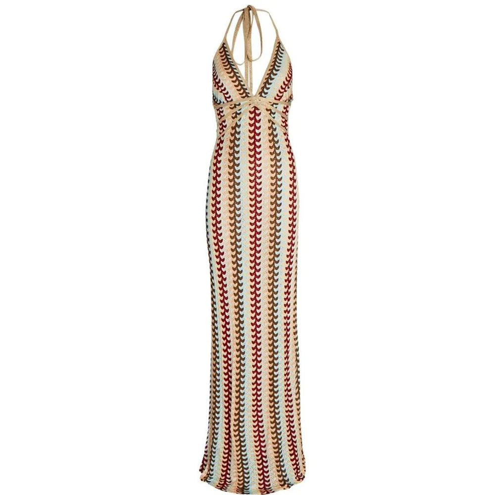 Robe Halter Décolleté V Profond Dos Nu — Soirée & Plage Été 2026