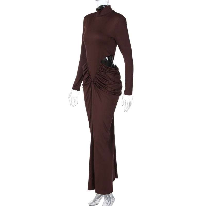 Robe Longue Col Roulé Manches Longues Ajourée — Soirée & Club Automne 2026