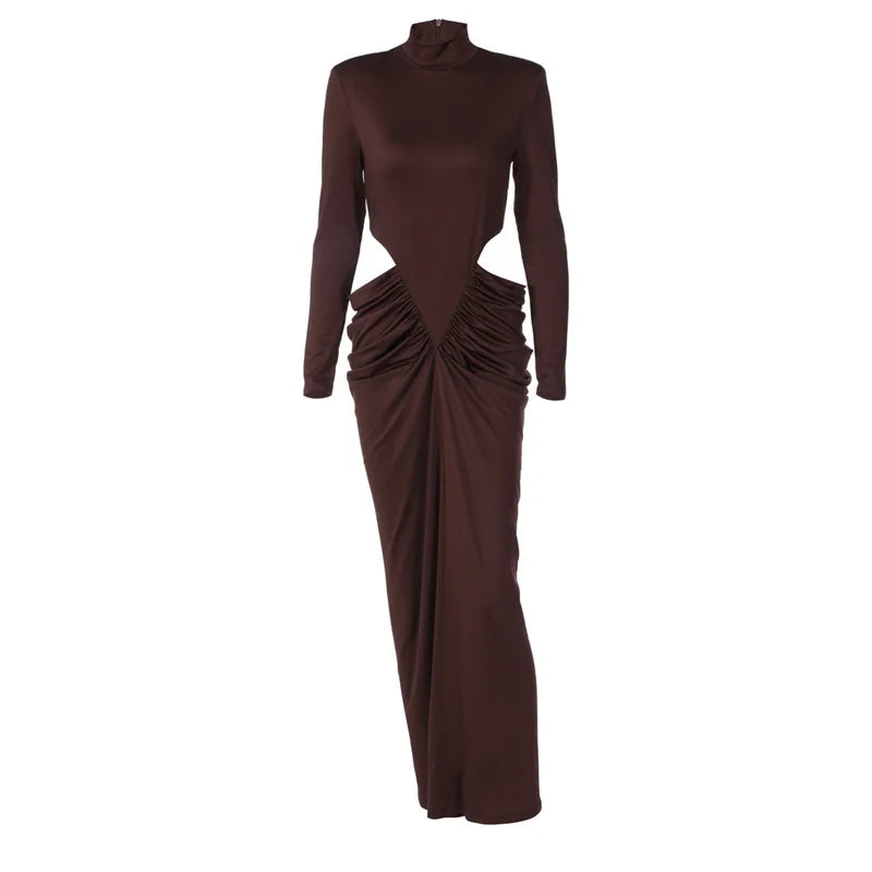 Robe Longue Col Roulé Manches Longues Ajourée — Soirée & Club Automne 2026