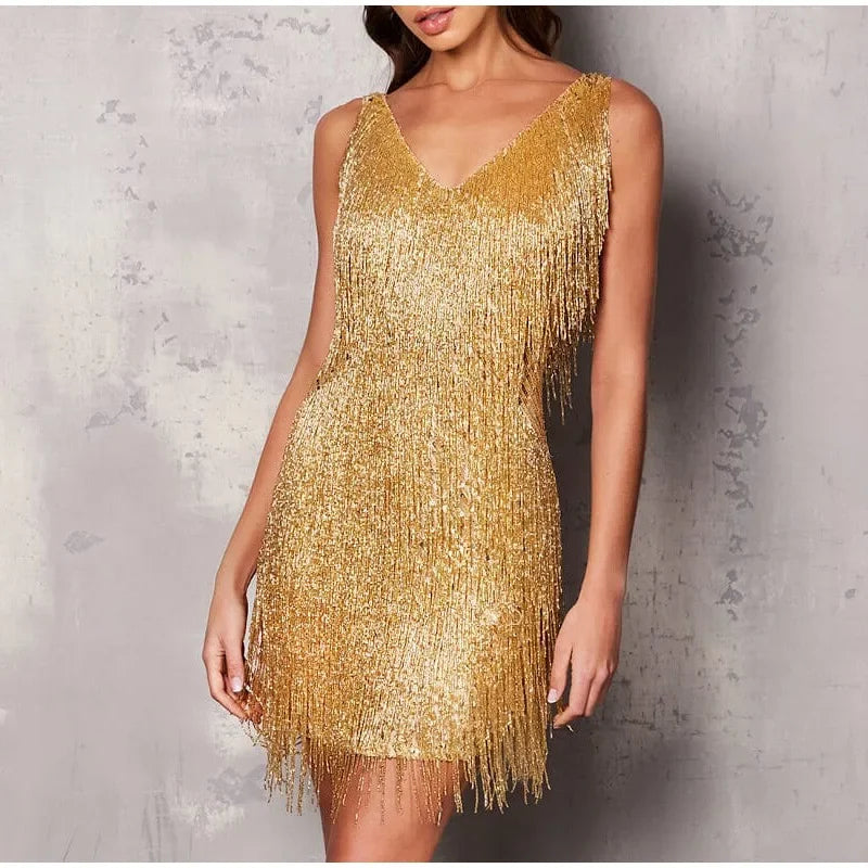Robe Mini Sequins Plumes & Franges — Soirée & Club Été 2026